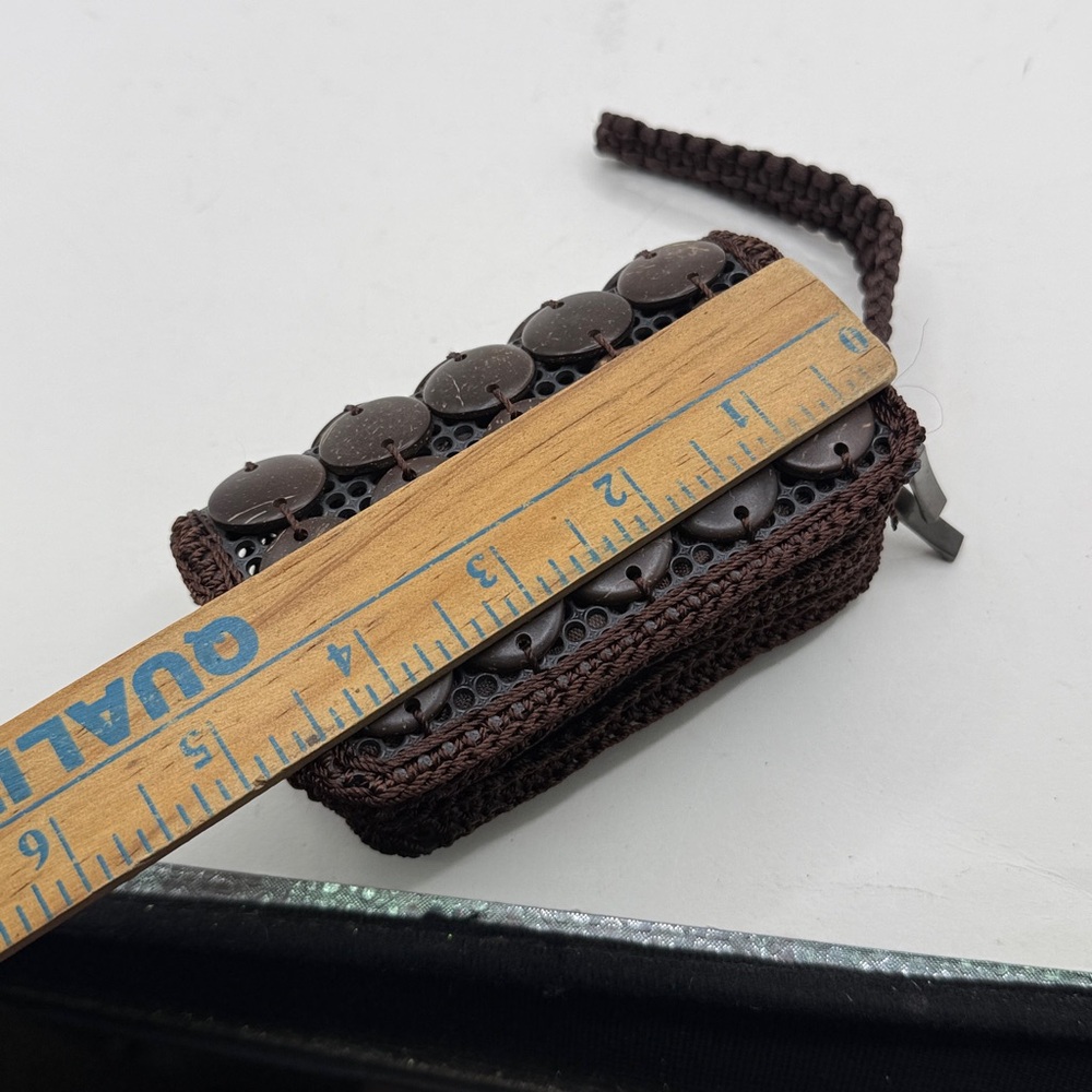 Vintage Coconut Shell Piece Wallet Zip Around Coin Purse Wristlet Brown Floral - Picture 11 of 12
